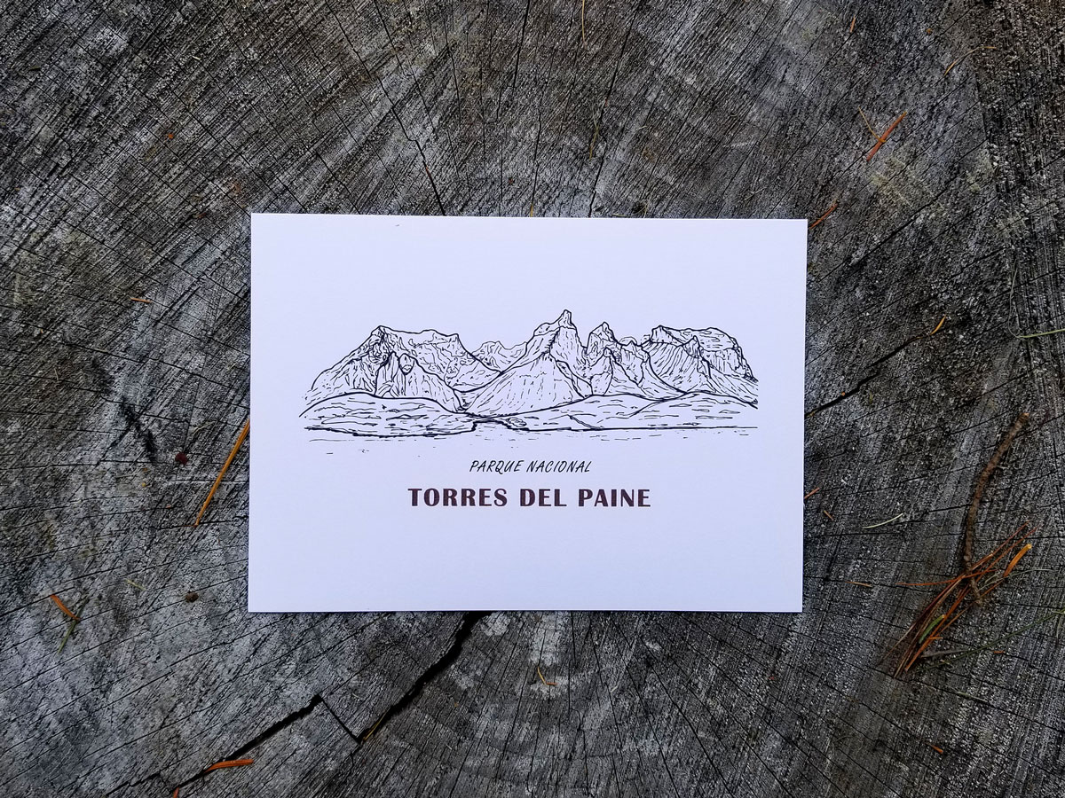 Hand Illustrated Torres del Paine National Park | Art Print | Patagonia Chile | Cuernos del Paine
